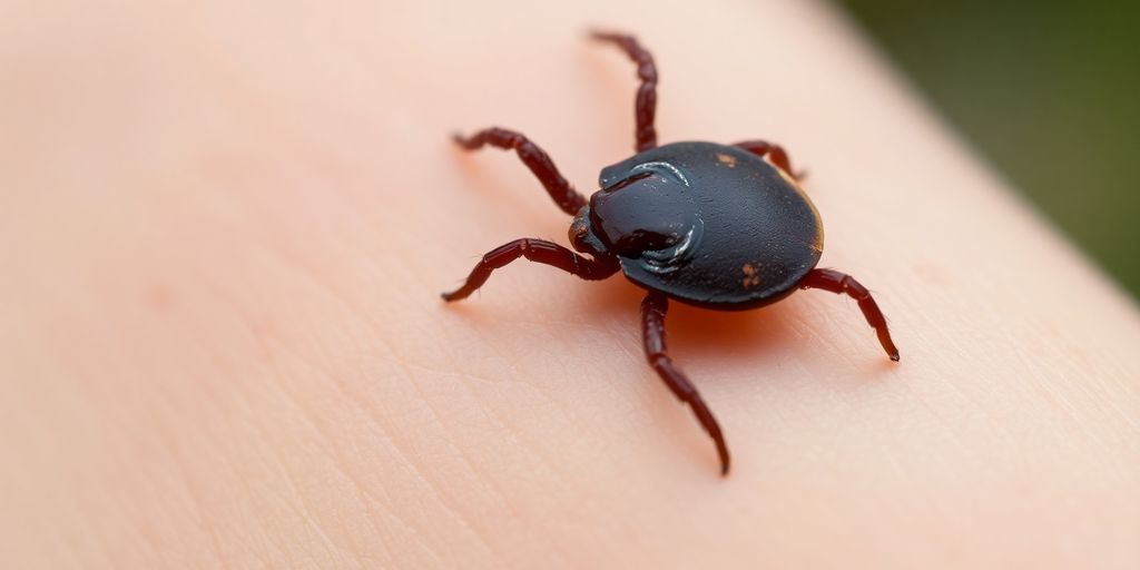 Close-up of a tick in human skin.