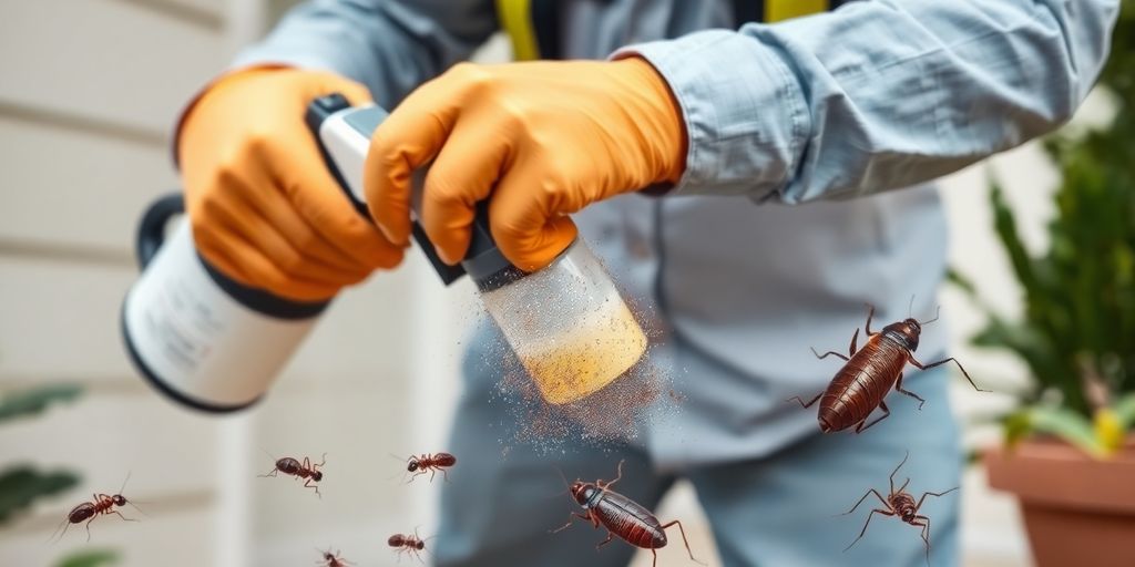 Pest control professional treating home for common pests.