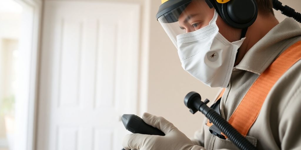 Pest control expert treating a home for insects.