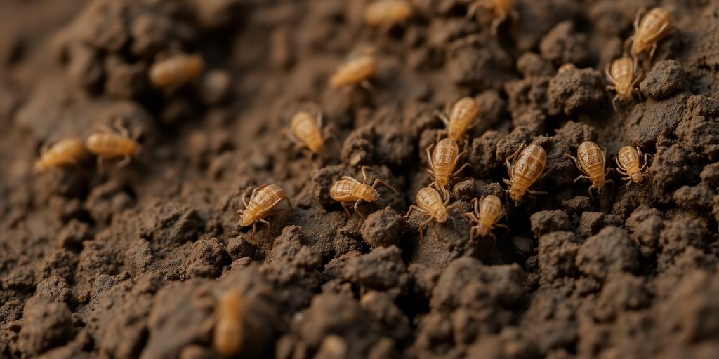 Close-up of soil mites in their natural habitat. Close-up of soil mites in their natural habitat.