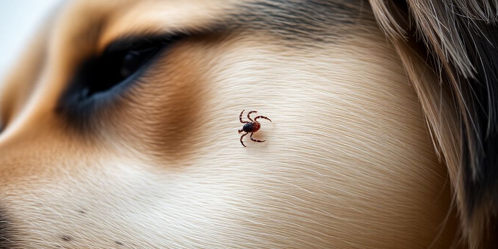 Dog with tick under skin, close-up shot.