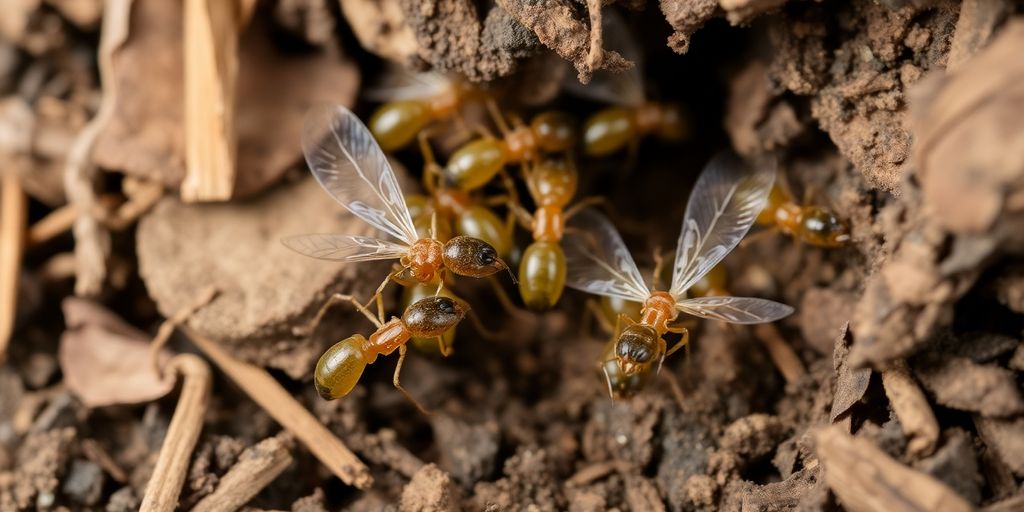 Swarmer termites with wings in natural habitat.