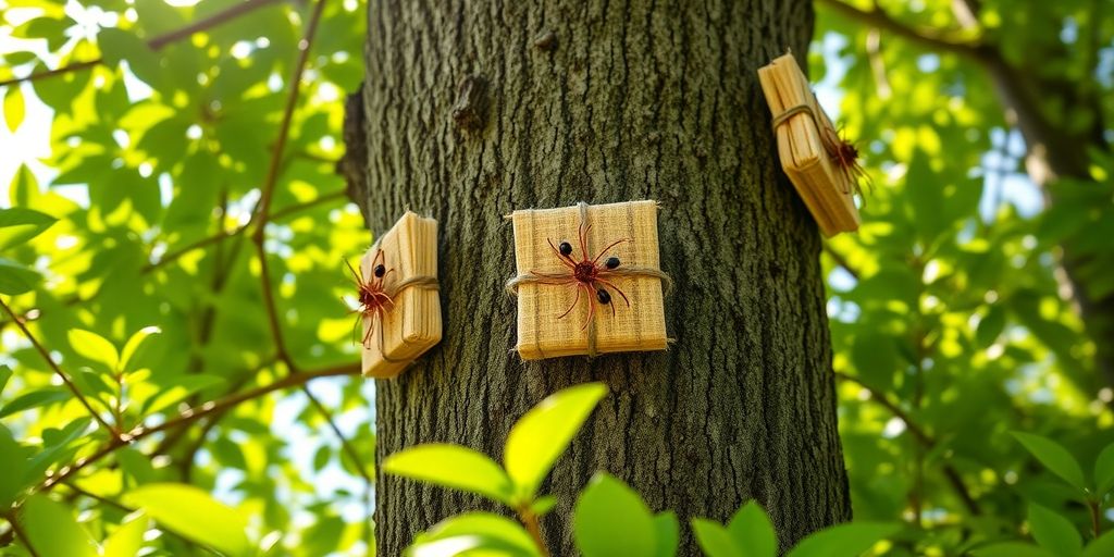 Tree with natural termite traps in green surroundings.