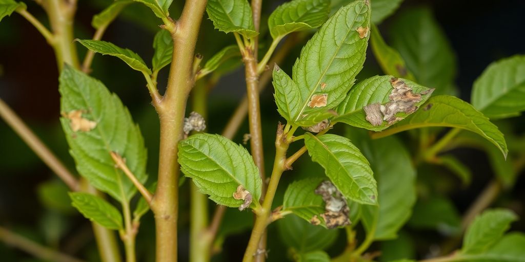 Close-up of plants damaged by termites, showing unhealthy foliage.