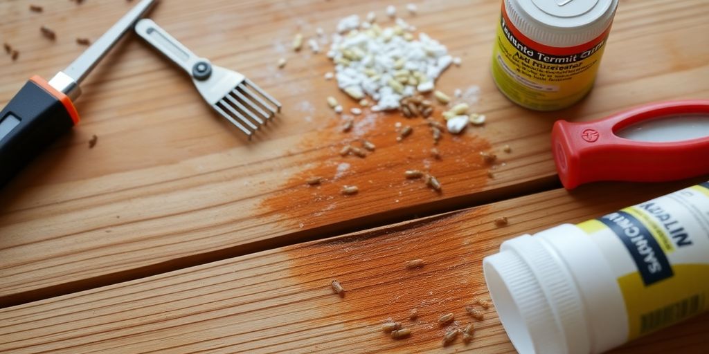 Photograph of treated wood surfaces against dampwood termites.