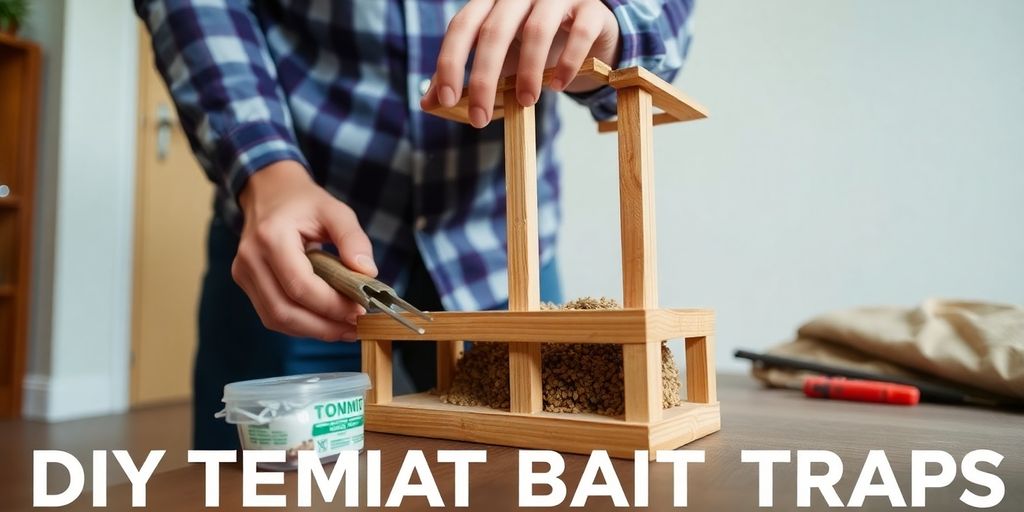 Homeowner setting up a DIY termite trap in apartment.